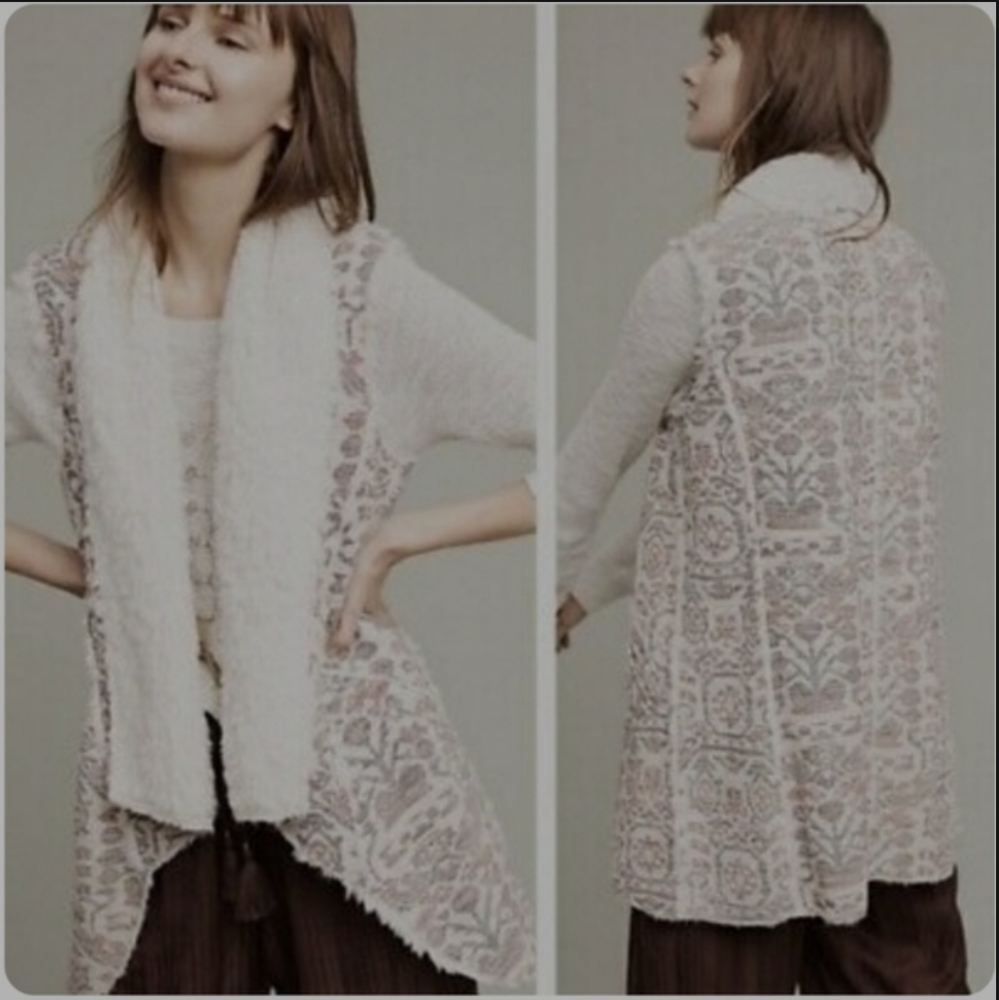 Anthropologie Hei Hei Jacquard Aztec Print Faux Fur Vest Size Large - Picture 1 of 11